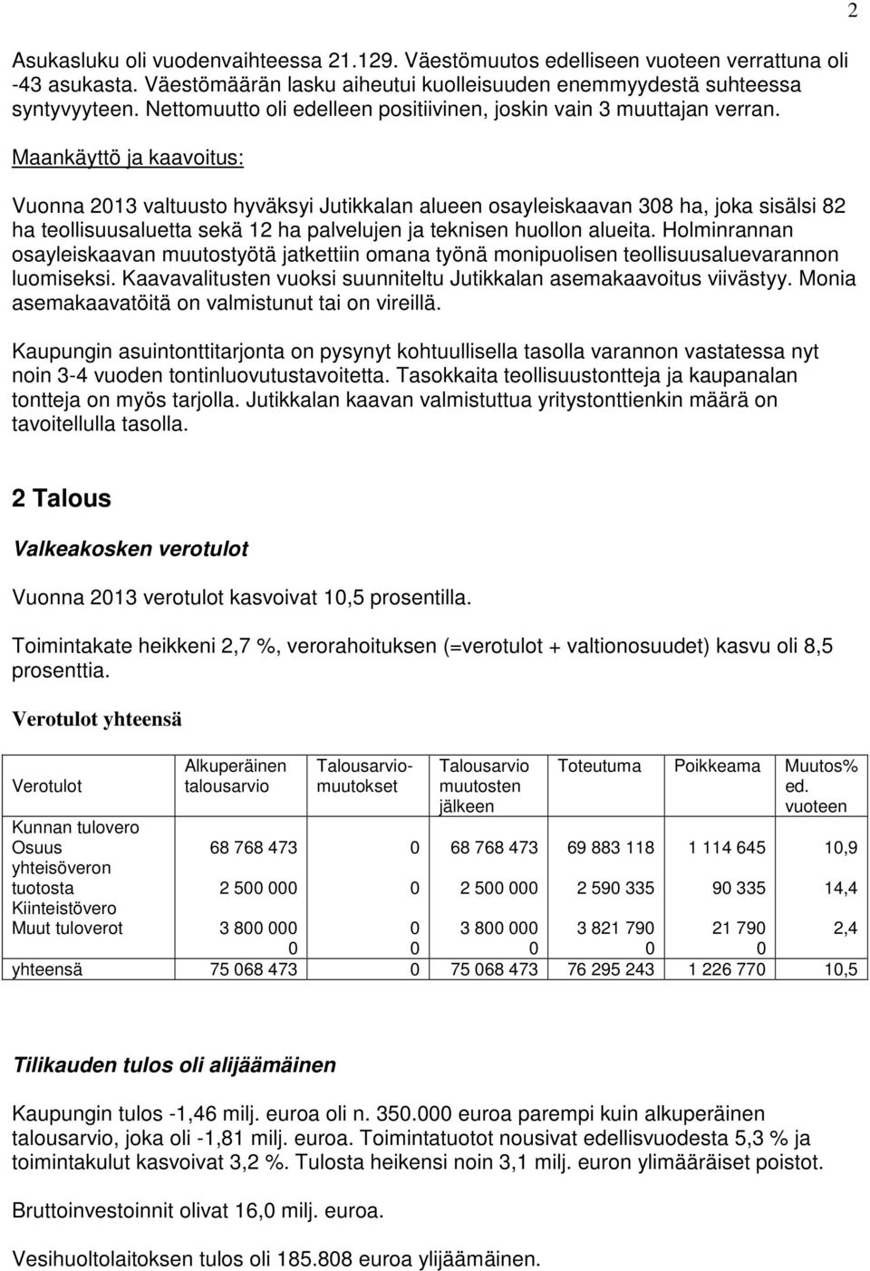 Maankäyttö ja kaavoitus: Vuonna 213 valtuusto hyväksyi Jutikkalan alueen osayleiskaavan 38 ha, joka sisälsi 82 ha teollisuusaluetta sekä 12 ha palvelujen ja teknisen huollon alueita.