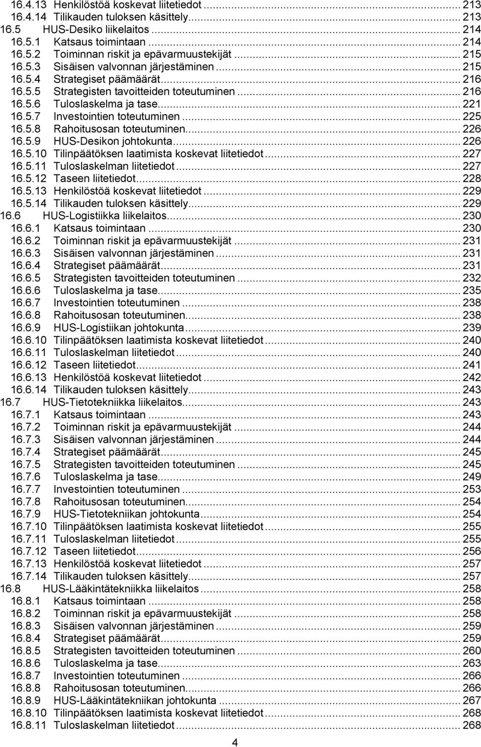 .. 225 16.5.8 Rahoitusosan toteutuminen... 226 16.5.9 HUS-Desikon johtokunta... 226 16.5.10 Tilinpäätöksen laatimista koskevat liitetiedot... 227 16.5.11 Tuloslaskelman liitetiedot... 227 16.5.12 Taseen liitetiedot.