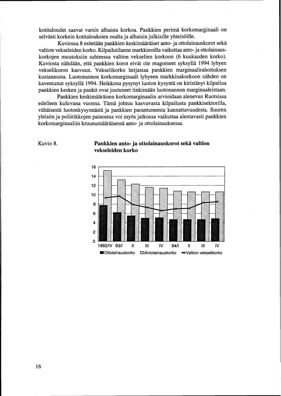 Kilpailutilanne markkinoillavaikuttaaanto- jaottolainauskorkojen muutoksiin suhteessa valtion vekselien korkoon (6 kuukauden korko).