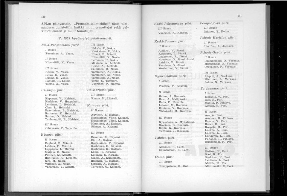 , Helsinki. Koskinen, V., Huopalahti. Lehtinen, L. Helsinki. Oksa, L., Helsinki. Paavilainen, P., Helsinki. Rantanen, K., Helsinki. Sarima, 0., Helsinki. Tanhuanpää, E., Helsinki. III tk:aan Juhavaara, T.