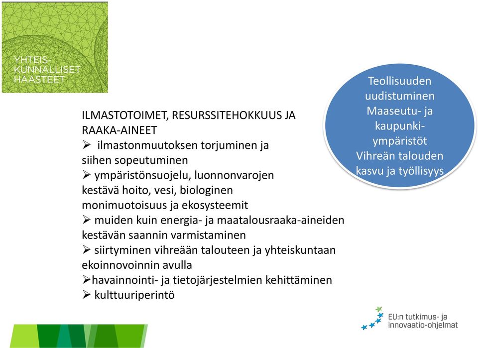 kestävän saannin varmistaminen siirtyminen vihreään talouteen ja yhteiskuntaan ekoinnovoinnin avulla havainnointi- ja