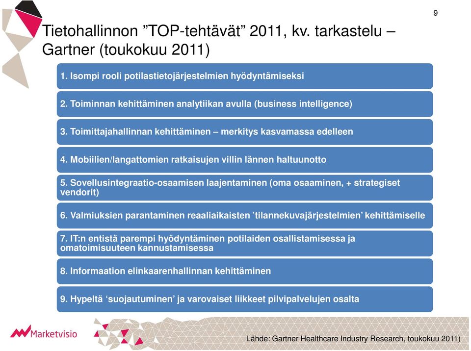 Mobiilien/langattomien ratkaisujen villin lännen haltuunotto 5. Sovellusintegraatio-osaamisen laajentaminen (oma osaaminen, + strategiset vendorit) 6.