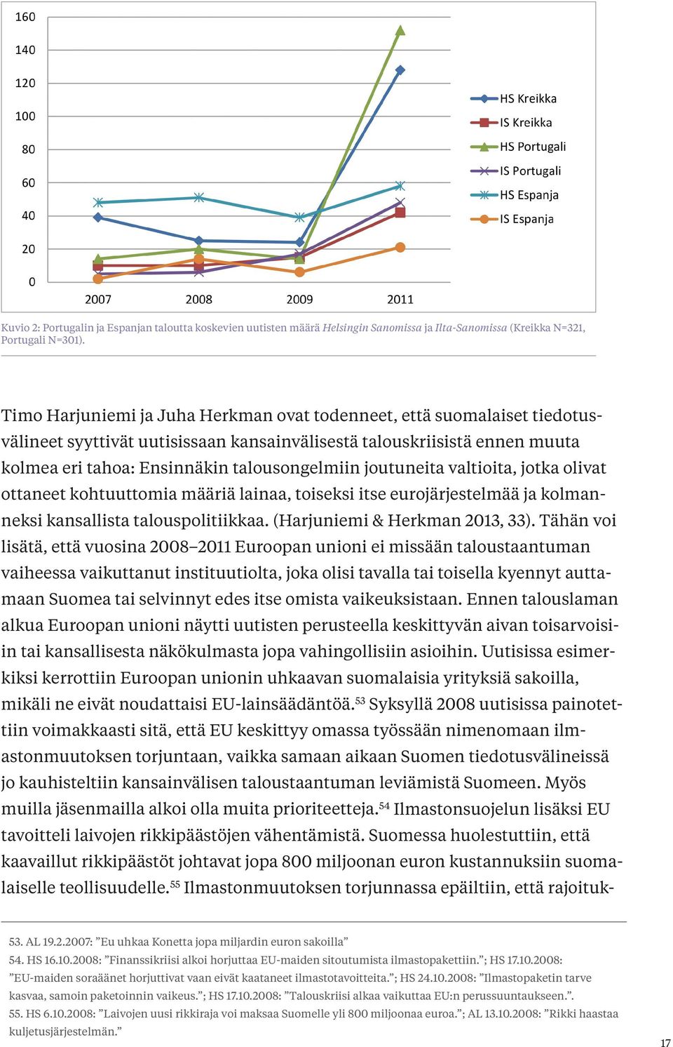 joutuneita valtioita, jotka olivat ottaneet kohtuuttomia määriä lainaa, toiseksi itse eurojärjestelmää ja kolmanneksi kansallista talouspolitiikkaa. (Harjuniemi & Herkman 2013, 33).