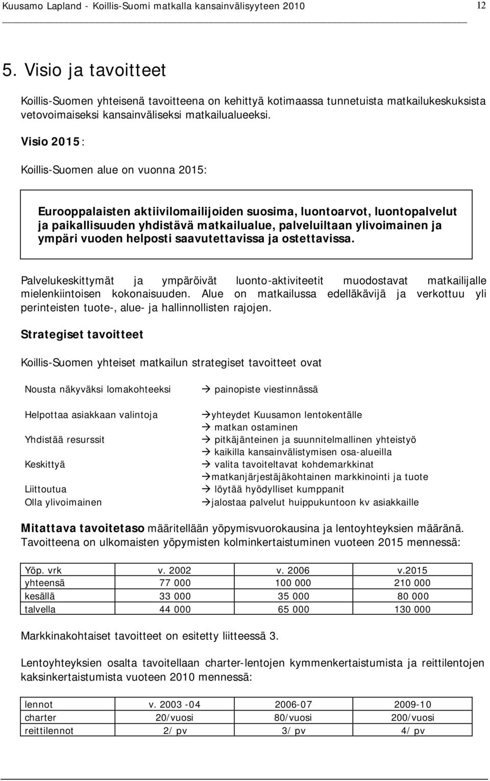 ympäri vuoden helposti saavutettavissa ja ostettavissa. Palvelukeskittymät ja ympäröivät luonto-aktiviteetit muodostavat matkailijalle mielenkiintoisen kokonaisuuden.