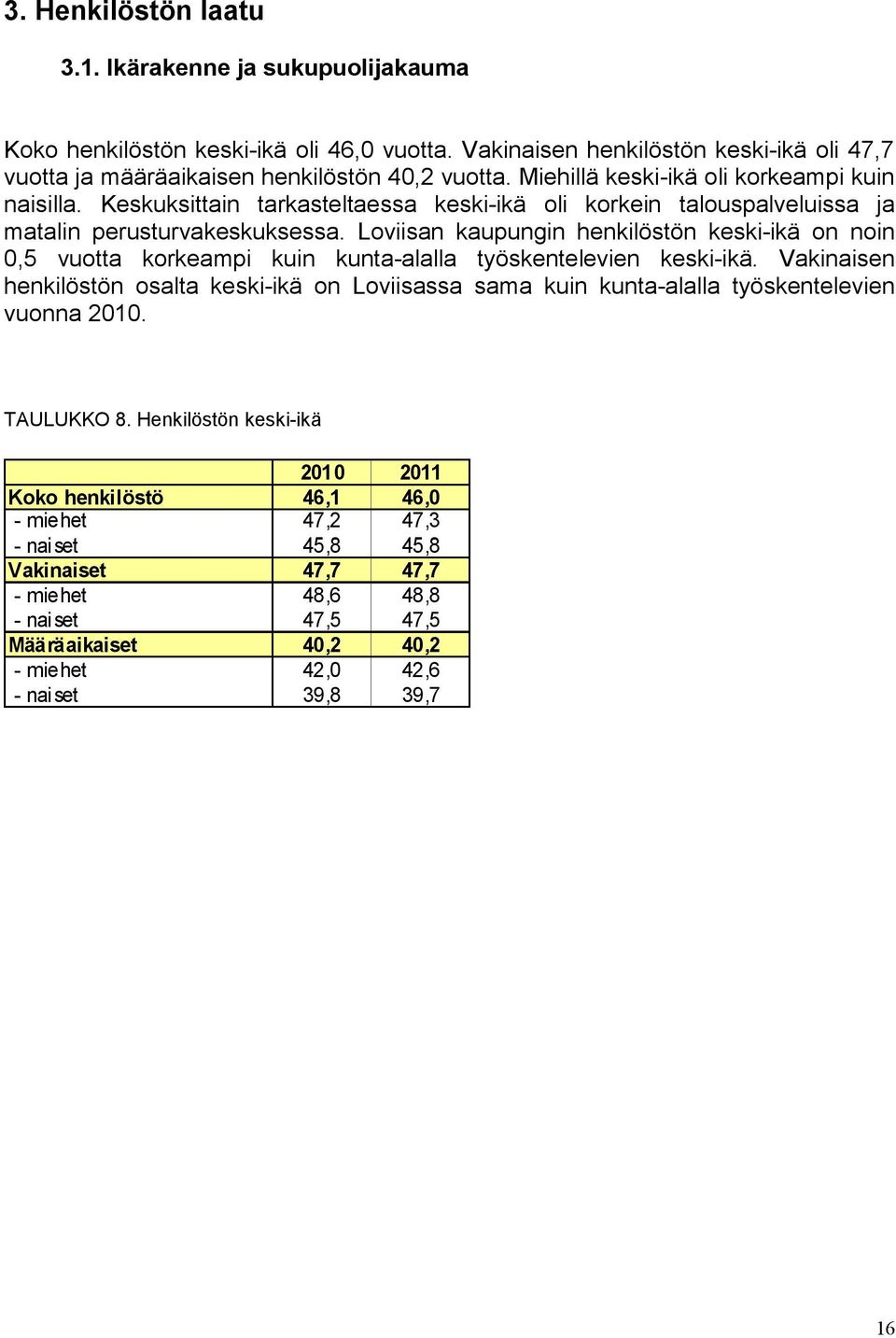 Keskuksittain tarkasteltaessa keski-ikä oli korkein talouspalveluissa ja matalin perusturvakeskuksessa.