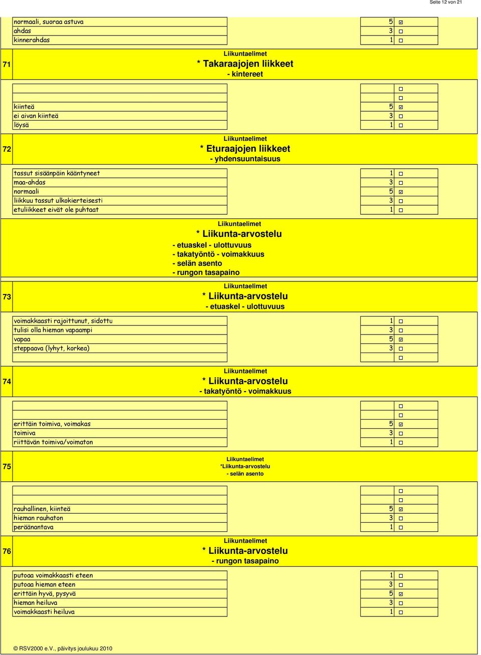 selän asento - rungon tasapaino Liikuntaelimet * Liikunta-arvostelu - etuaskel - ulottuvuus voimakkaasti rajoittunut, sidottu tulisi olla hieman vapaampi vapaa steppaava (lyhyt, korkea) 74