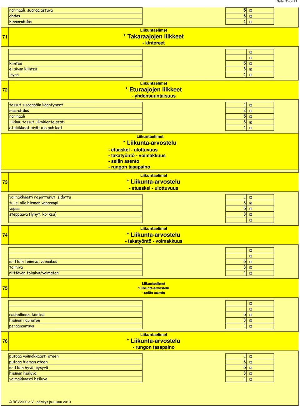 selän asento - rungon tasapaino Liikuntaelimet * Liikunta-arvostelu - etuaskel - ulottuvuus voimakkaasti rajoittunut, sidottu tulisi olla hieman vapaampi vapaa steppaava (lyhyt, korkea) 74