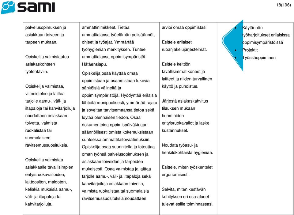 ruoanjakelujärjestelmät. Esittele keittiön Projektit Työssäoppiminen työtehtäviin.