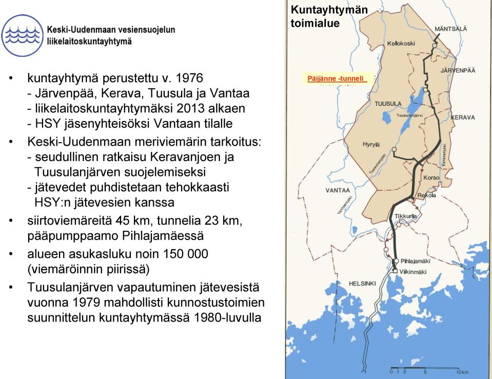 tarkoitus: - seudullinen ratkaisu Keravanjoen ja Tuusulanjärven suojelemiseksi - jätevedet puhdistetaan tehokkaasti HSY:n jätevesien kanssa