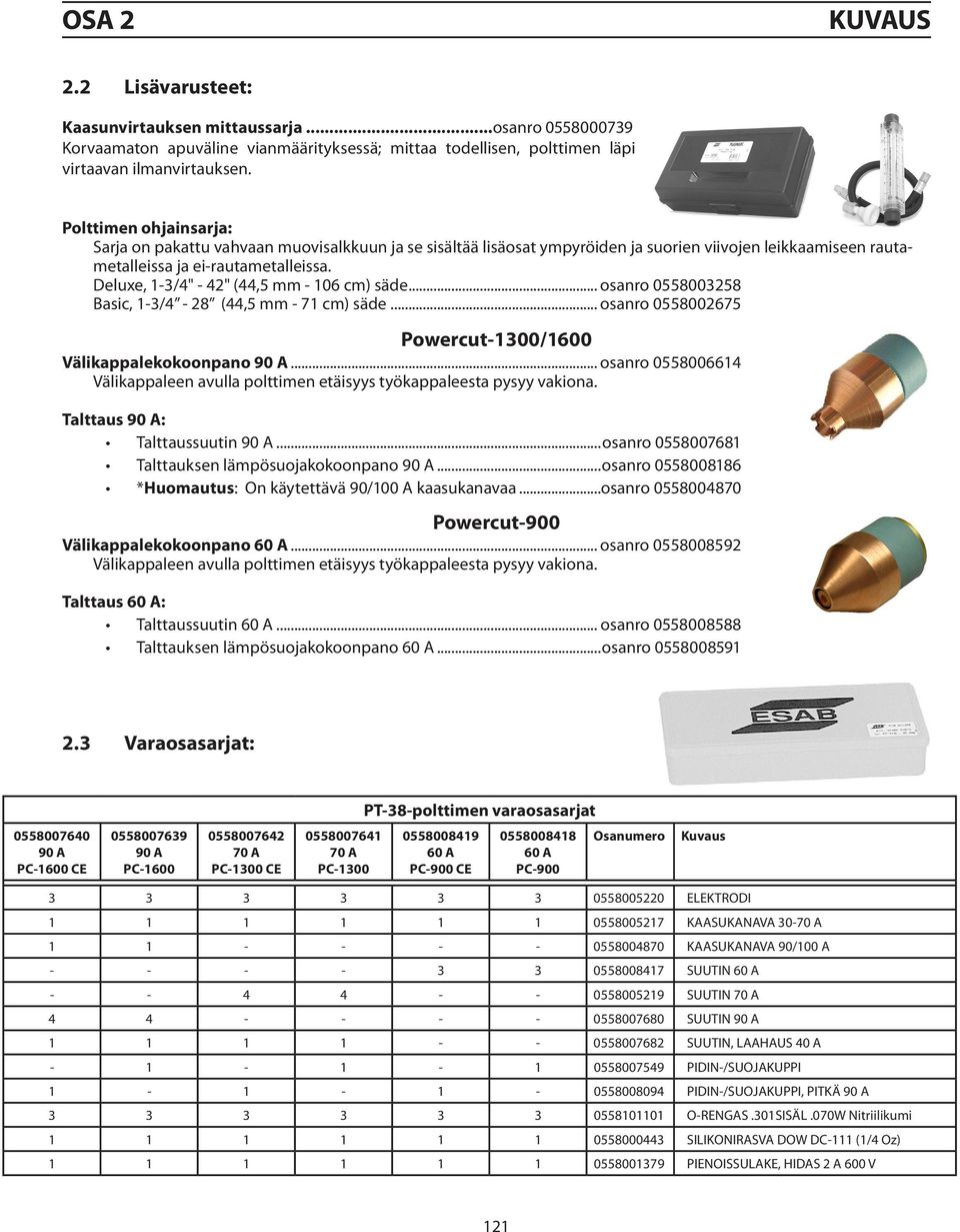 Deluxe, 1-3/4" - 42" (44,5 mm - 106 cm) säde... osanro 0558003258 Basic, 1-3/4-28 (44,5 mm - 71 cm) säde... osanro 0558002675 Powercut-1300/1600 Välikappalekokoonpano 90 A.