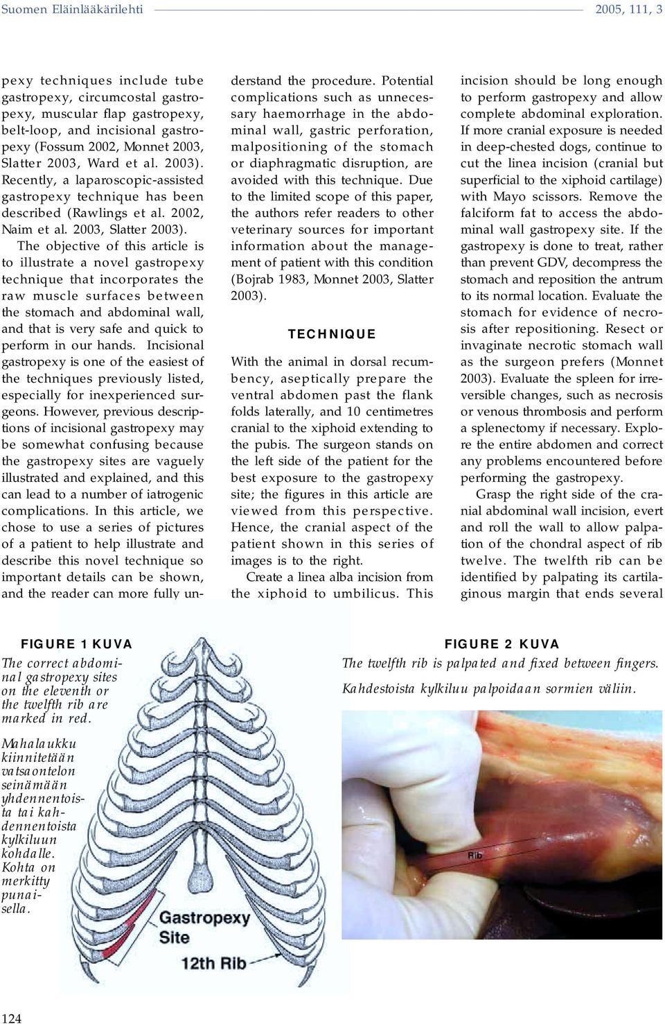 The objective of this article is to illustrate a novel gastropexy technique that incorporates the raw muscle surfaces between the stomach and abdominal wall, and that is very safe and quick to