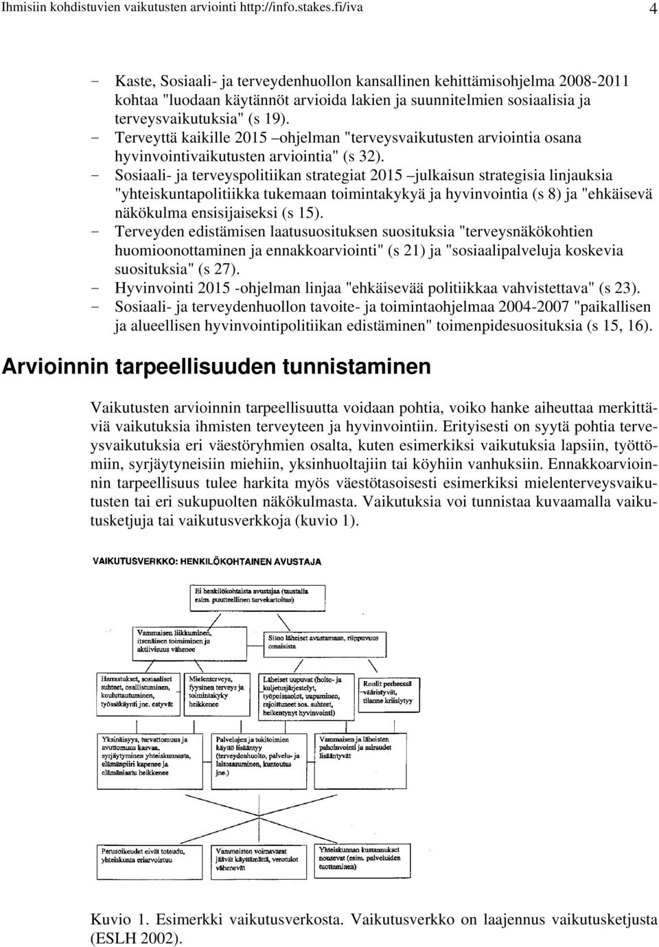 - Terveyttä kaikille 2015 ohjelman "terveysvaikutusten arviointia osana hyvinvointivaikutusten arviointia" (s 32).