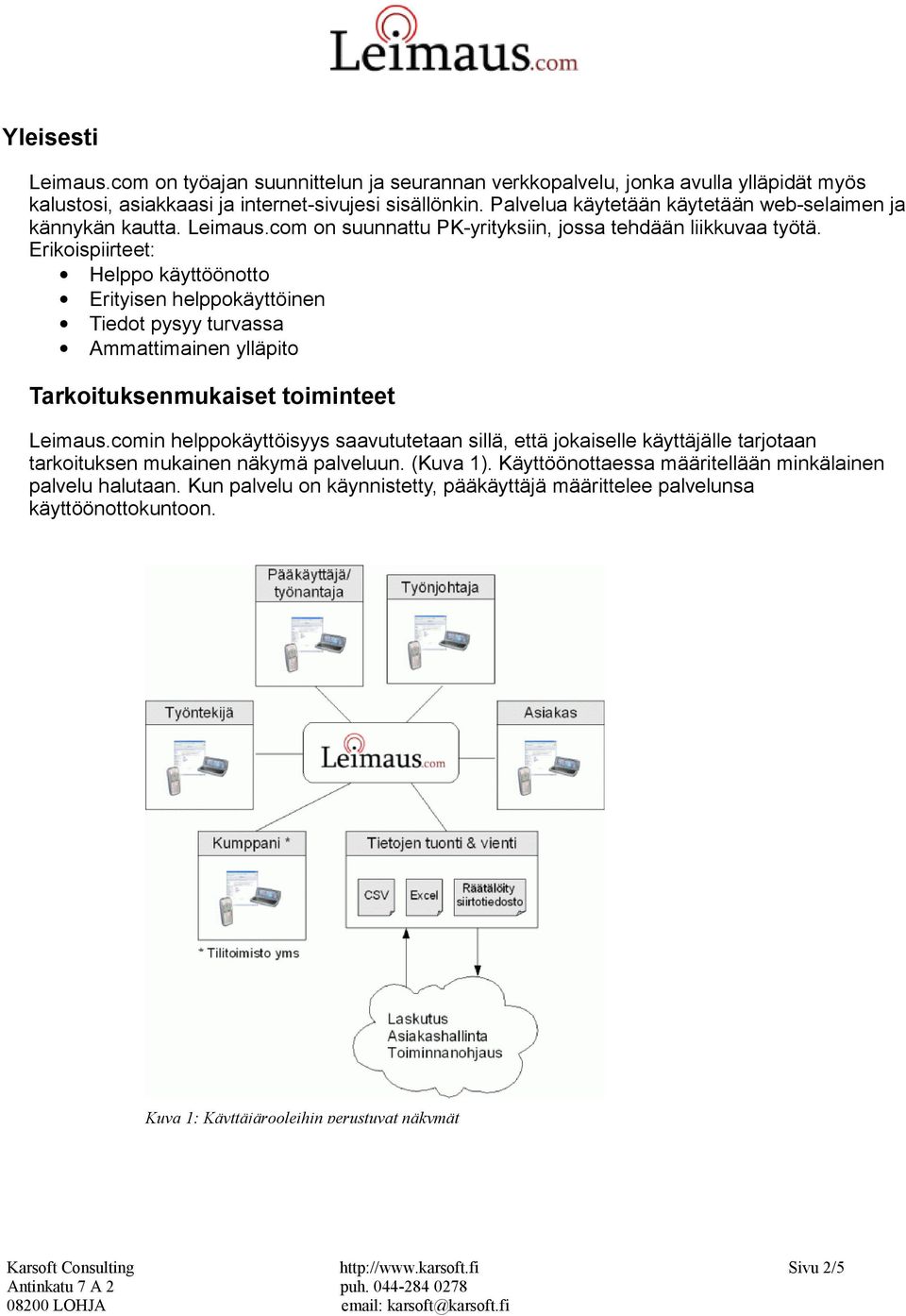 Erikoispiirteet: Helppo käyttöönotto Erityisen helppokäyttöinen Tiedot pysyy turvassa Ammattimainen ylläpito Tarkoituksenmukaiset toiminteet Leimaus.