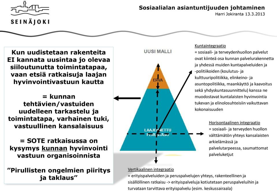 ja terveydenhuollon palvelut ovat kiinteä osa kunnan palvelurakennetta ja yhdessä muiden kuntapalveluiden ja -politiikoiden (koulutus- ja kulttuuripolitiikka, elinkeino- ja asuntopolitiikka,