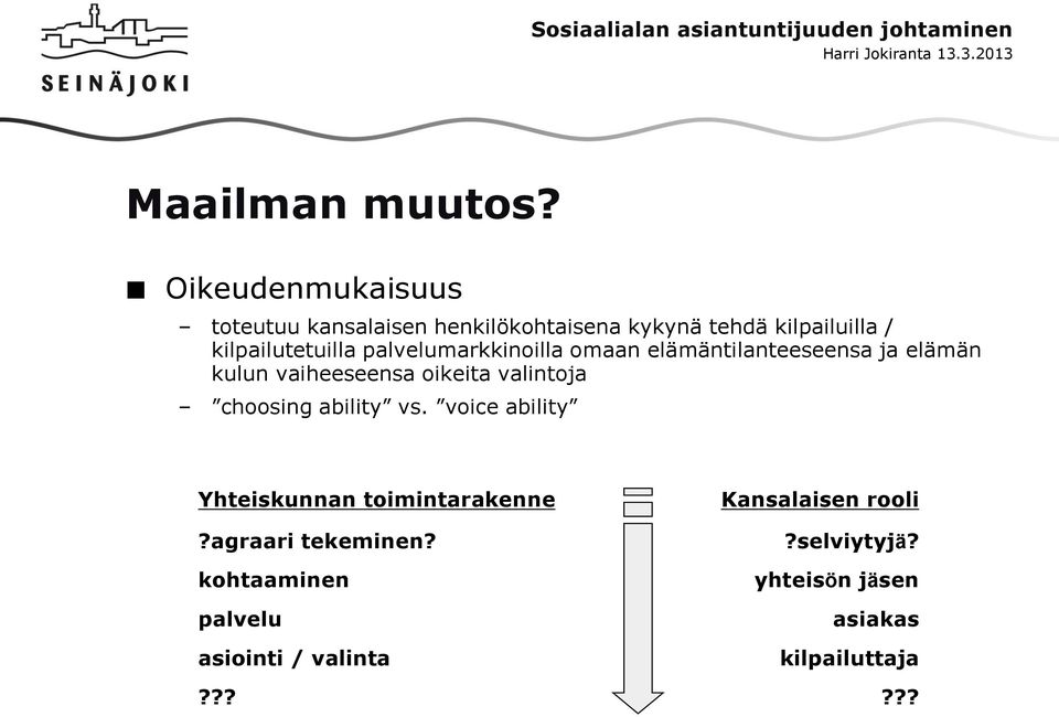 palvelumarkkinoilla omaan elämäntilanteeseensa ja elämän kulun vaiheeseensa oikeita valintoja