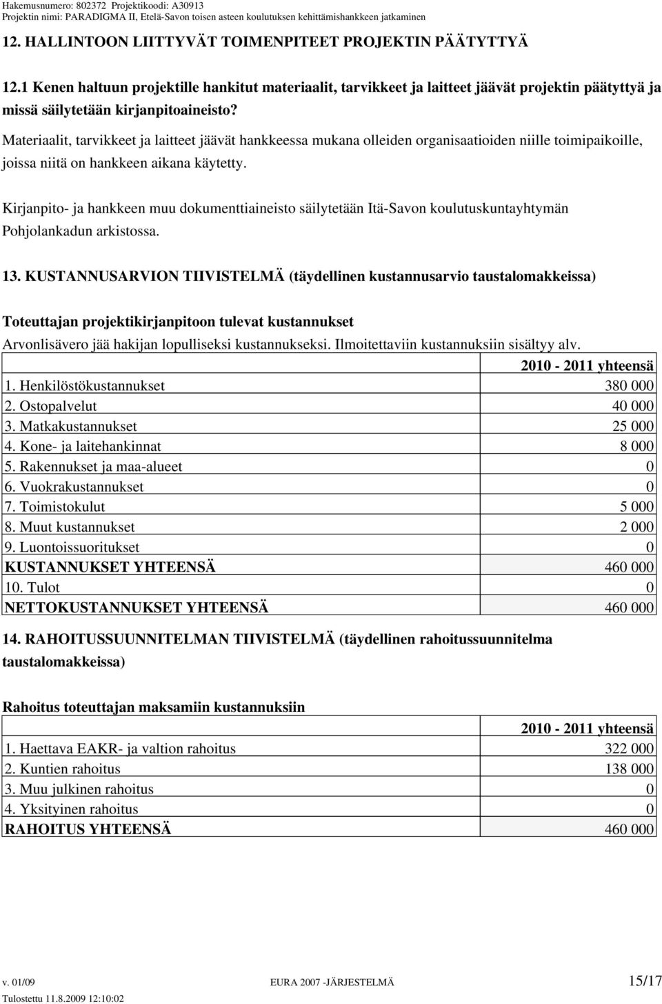 Materiaalit, tarvikkeet ja laitteet jäävät hankkeessa mukana olleiden organisaatioiden niille toimipaikoille, joissa niitä on hankkeen aikana käytetty.