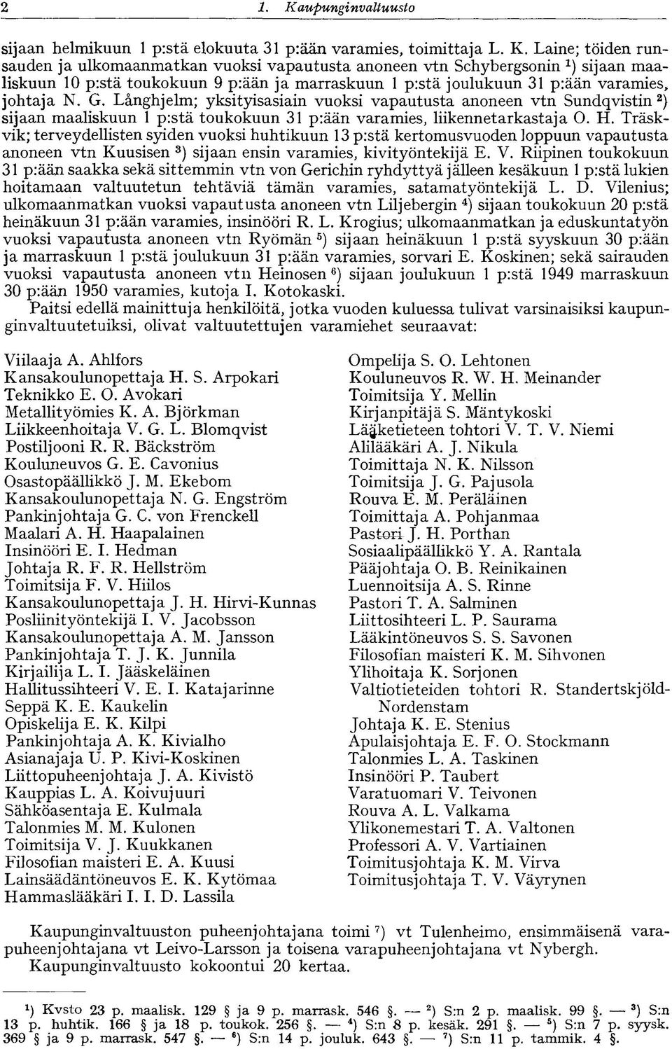 Laine; töiden runsauden ja ulkomaanmatkan vuoksi vapautusta anoneen vtn Schybergsonin *) sijaan maaliskuun 10 pistä toukokuun 9 piään ja marraskuun 1 pistä joulukuun 31 piään varamies, johtaja N. G.