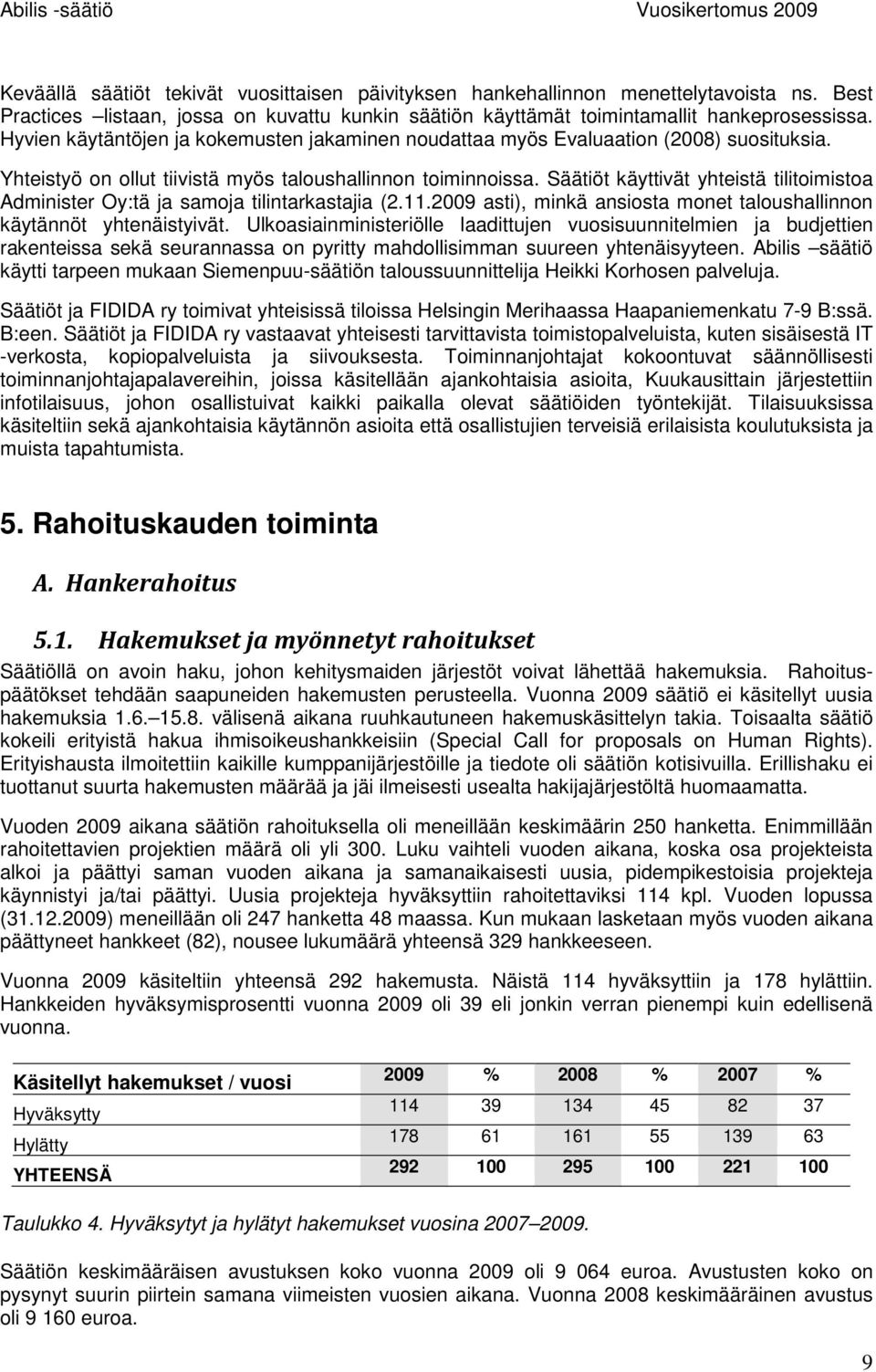 Säätiöt käyttivät yhteistä tilitoimistoa Administer Oy:tä ja samoja tilintarkastajia (2.11.2009 asti), minkä ansiosta monet taloushallinnon käytännöt yhtenäistyivät.