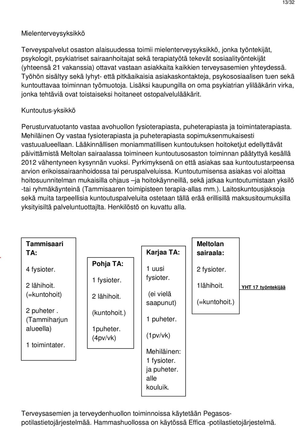 Työhön sisältyy sekä lyhyt- että pitkäaikaisia asiakaskontakteja, psykososiaalisen tuen sekä kuntouttavaa toiminnan työmuotoja.