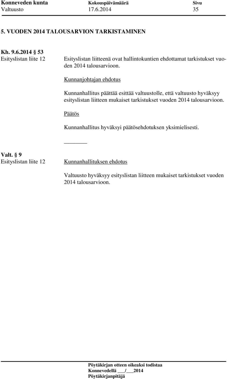 2014 53 Esityslistan liite 12 Esityslistan liitteenä ovat hallintokuntien ehdottamat tarkistukset vuoden 2014
