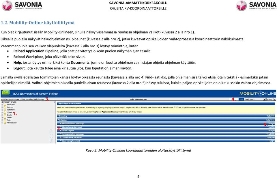 Vasemmanpuoleisen valikon yläpuolelta (kuvassa 2 alla nro 3) löytyy toimintoja, kuten Reload Application Pipeline, jolla saat päivitettyä oikean puolen näkymän ajan tasalle.