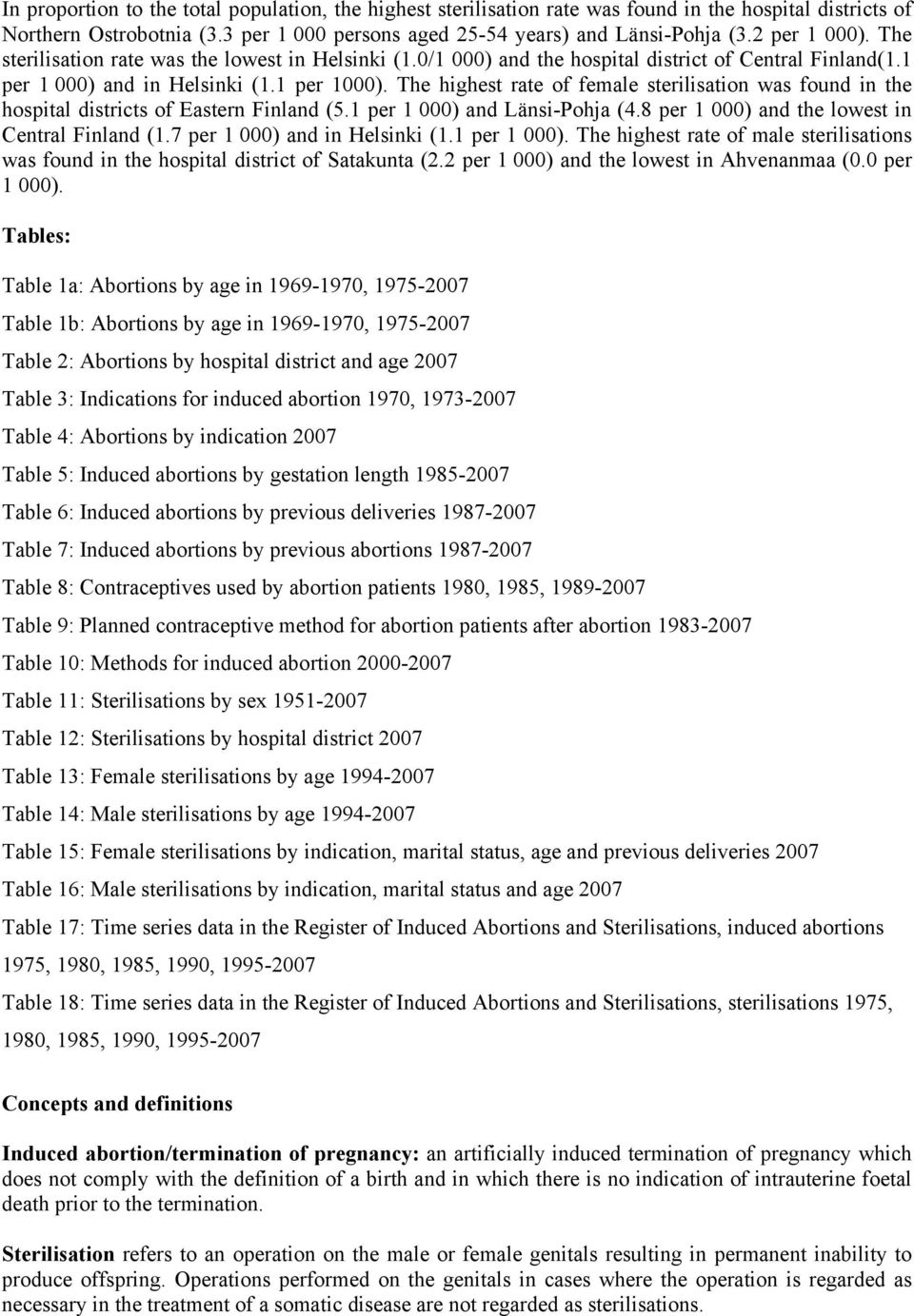 The highest rate of female sterilisation was found in the hospital districts of Eastern Finland (5.1 per 1 000) and Länsi-Pohja (4.8 per 1 000) and the lowest in Central Finland (1.