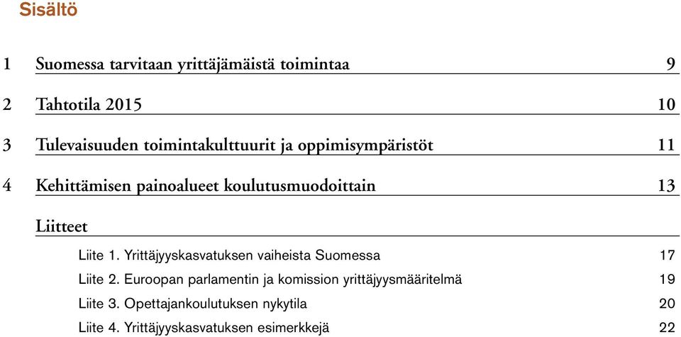 Liitteet Liite 1. Yrittäjyyskasvatuksen vaiheista Suomessa 17 Liite 2.