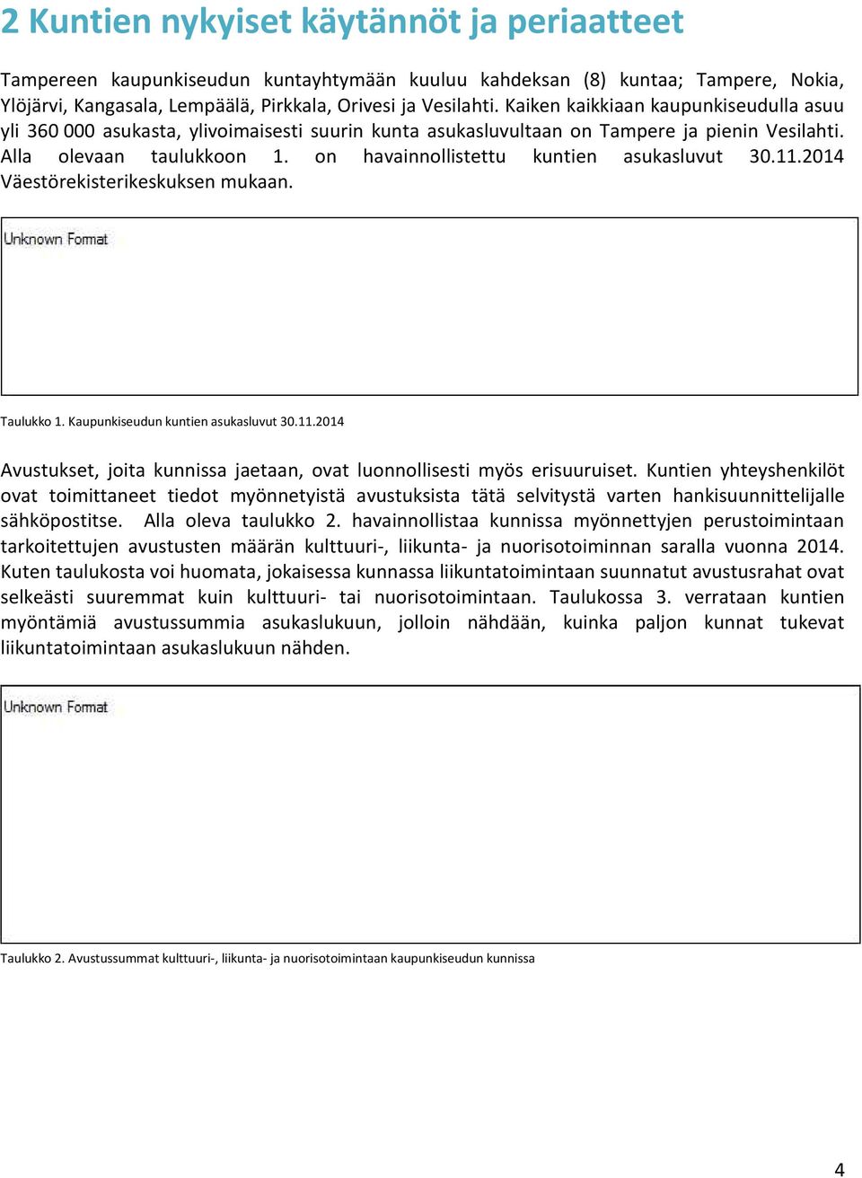 on havainnollistettu kuntien asukasluvut 30.11.2014 Väestörekisterikeskuksen mukaan. Taulukko 1. Kaupunkiseudun kuntien asukasluvut 30.11.2014 Avustukset, joita kunnissa jaetaan, ovat luonnollisesti myös erisuuruiset.