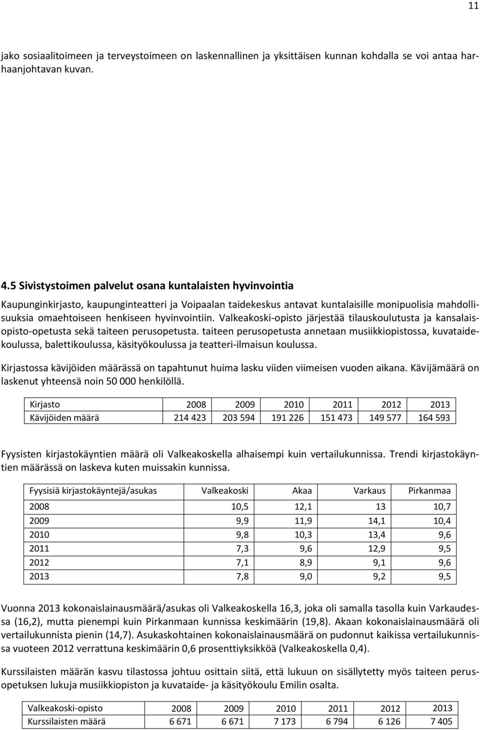 hyvinvointiin. Valkeakoski-opisto järjestää tilauskoulutusta ja kansalaisopisto-opetusta sekä taiteen perusopetusta.