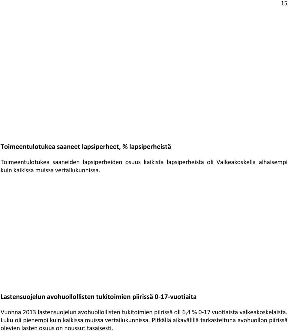 Lastensuojelun avohuollollisten tukitoimien piirissä 0-17-vuotiaita Vuonna 2013 lastensuojelun avohuollollisten tukitoimien piirissä