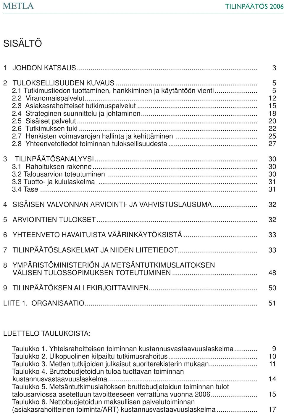 .. 25 2.8 Yhteenvetotiedot toiminnan tuloksellisuudesta... 27 3 TILINPÄÄTÖSANALYYSI... 30 3.1 Rahoituksen rakenne... 30 3.2 Talousarvion toteutuminen... 30 3.3 Tuotto- ja kululaskelma... 31 3.4 Tase.