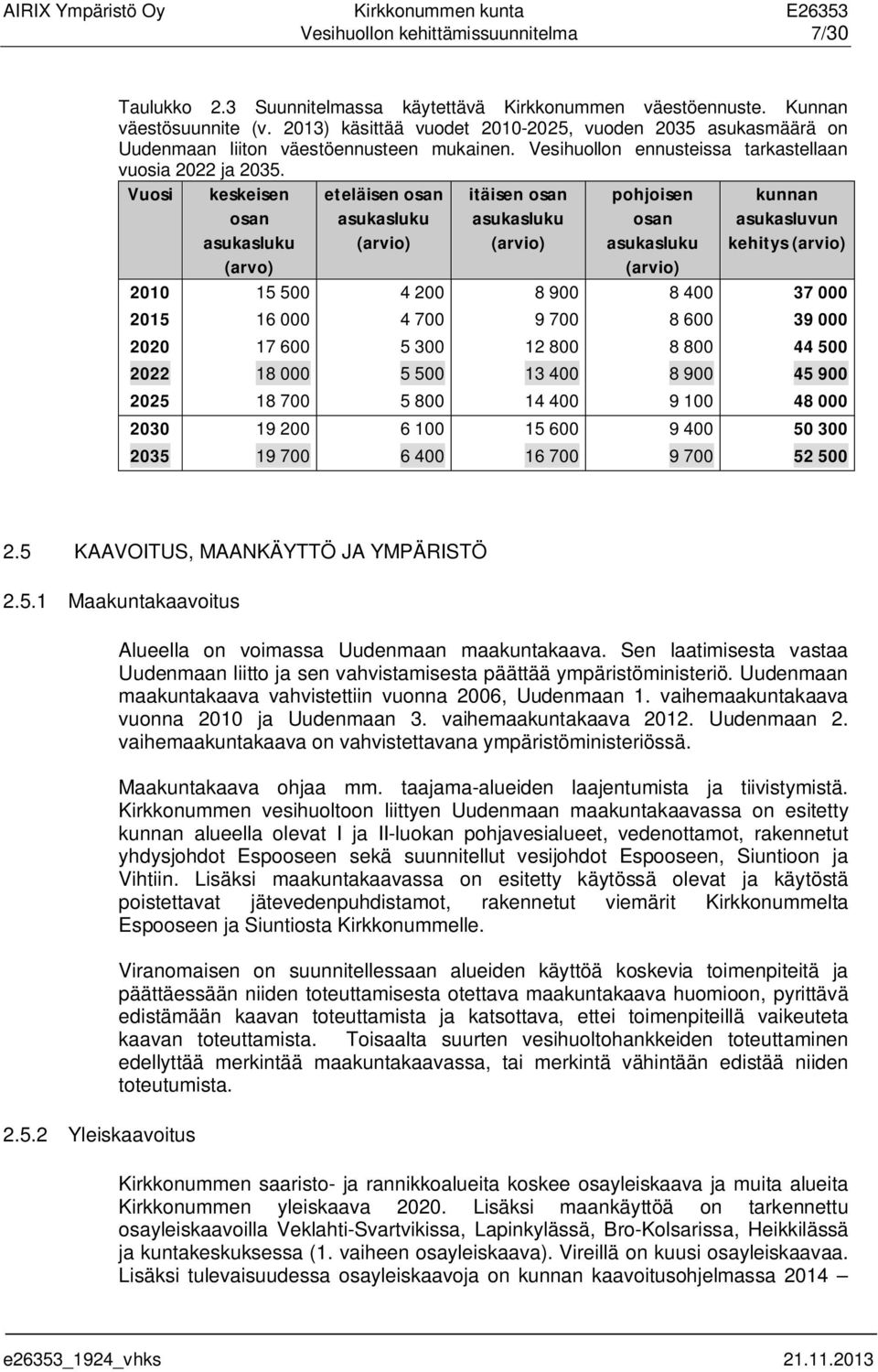 Vuosi keskeisen osan asukasluku (arvo) eteläisen osan asukasluku (arvio) itäisen osan asukasluku (arvio) pohjoisen osan asukasluku (arvio) kunnan asukasluvun kehitys (arvio) 2010 15 500 4 200 8 900 8