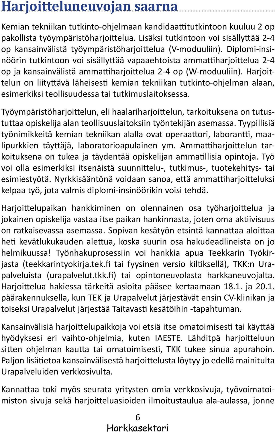 Diplomi-insinöörin tutkintoon voi sisällyttää vapaaehtoista ammattiharjoittelua 2-4 op ja kansainvälistä ammattiharjoittelua 2-4 op (W-moduuliin).