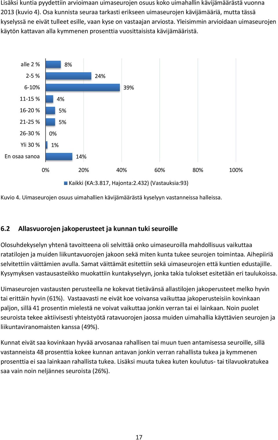 Yleisimmin arvioidaan uimaseurojen käytön kattavan alla kymmenen prosenttia vuosittaisista kävijämääristä.