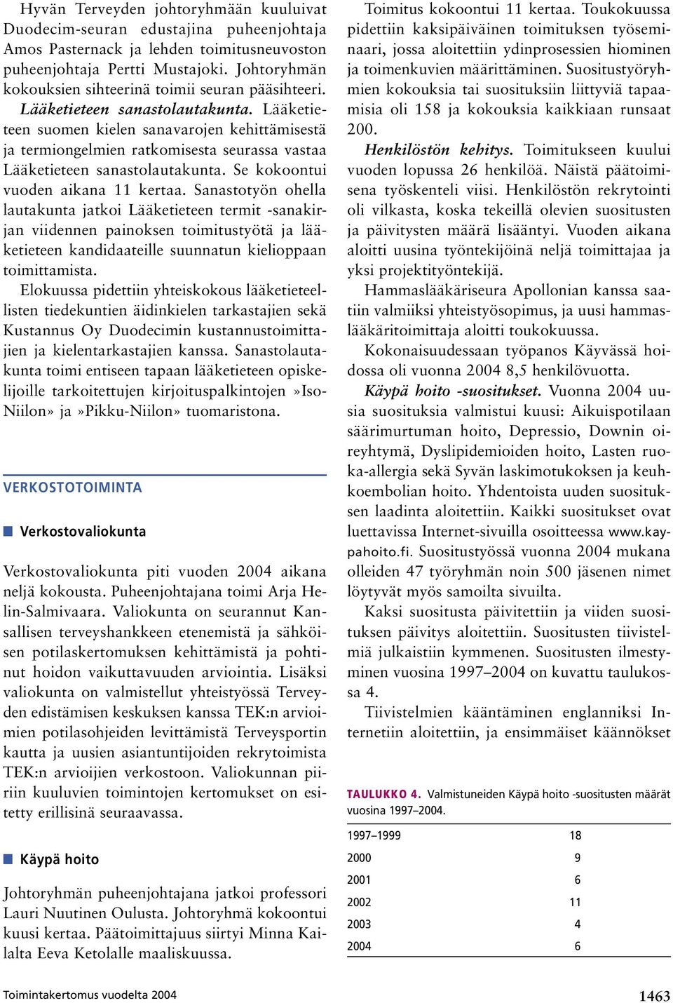 Lääketieteen suomen kielen sanavarojen kehittämisestä ja termiongelmien ratkomisesta seurassa vastaa Lääketieteen sanastolautakunta. Se kokoontui vuoden aikana 11 kertaa.