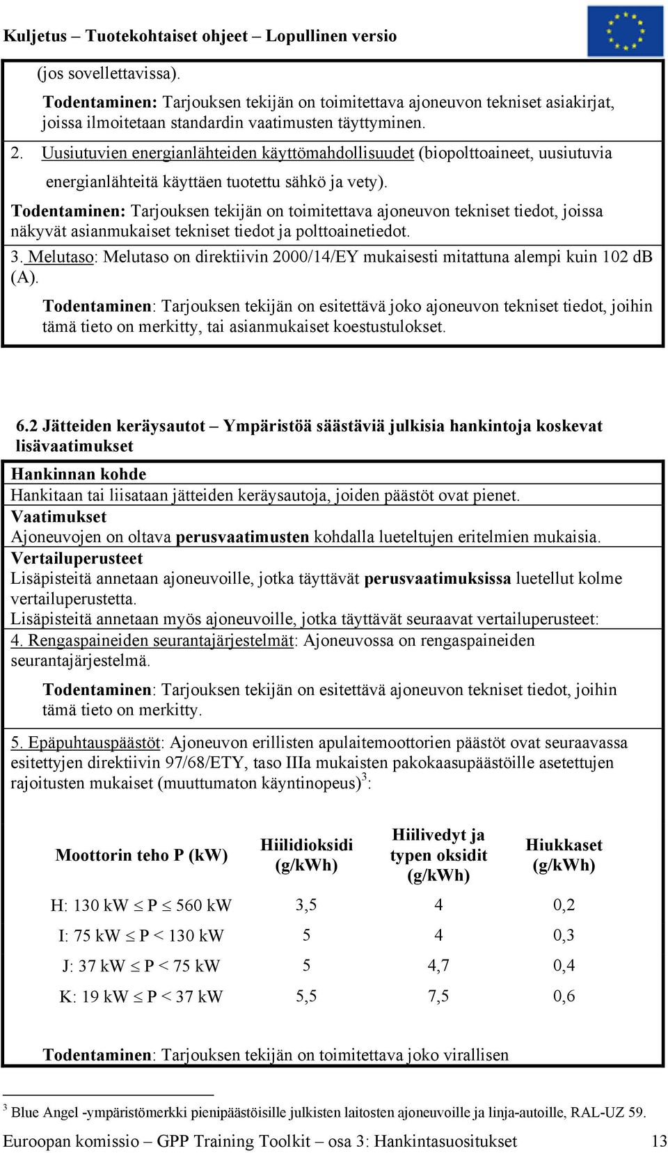 Todentaminen: Tarjouksen tekijän on toimitettava ajoneuvon tekniset tiedot, joissa näkyvät asianmukaiset tekniset tiedot ja polttoainetiedot. 3.