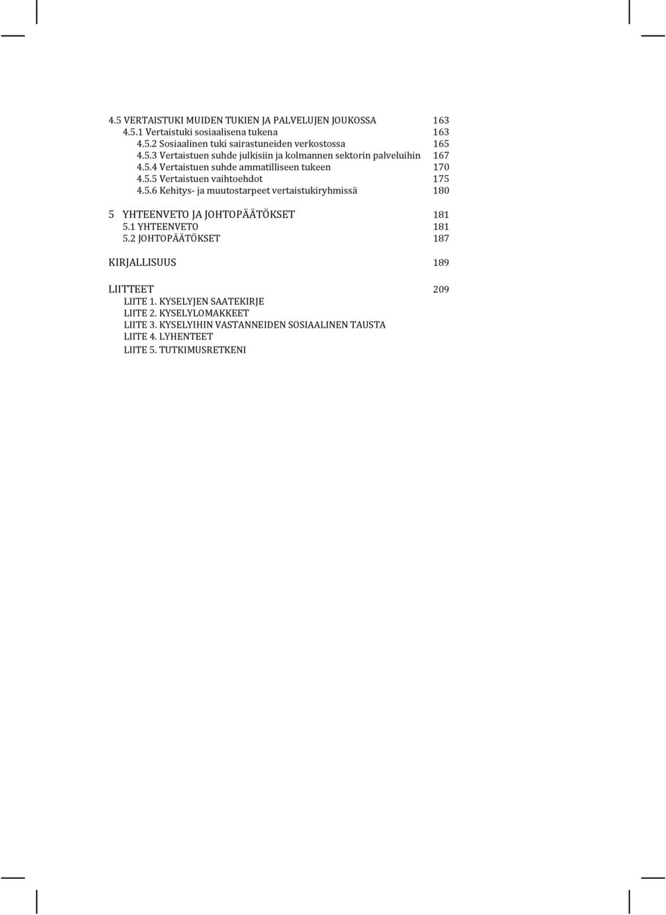 5.6 Kehitys- ja muutostarpeet vertaistukiryhmissä 180 5 YHTEENVETO JA JOHTOPÄÄTÖKSET 181 5.1 YHTEENVETO 181 5.