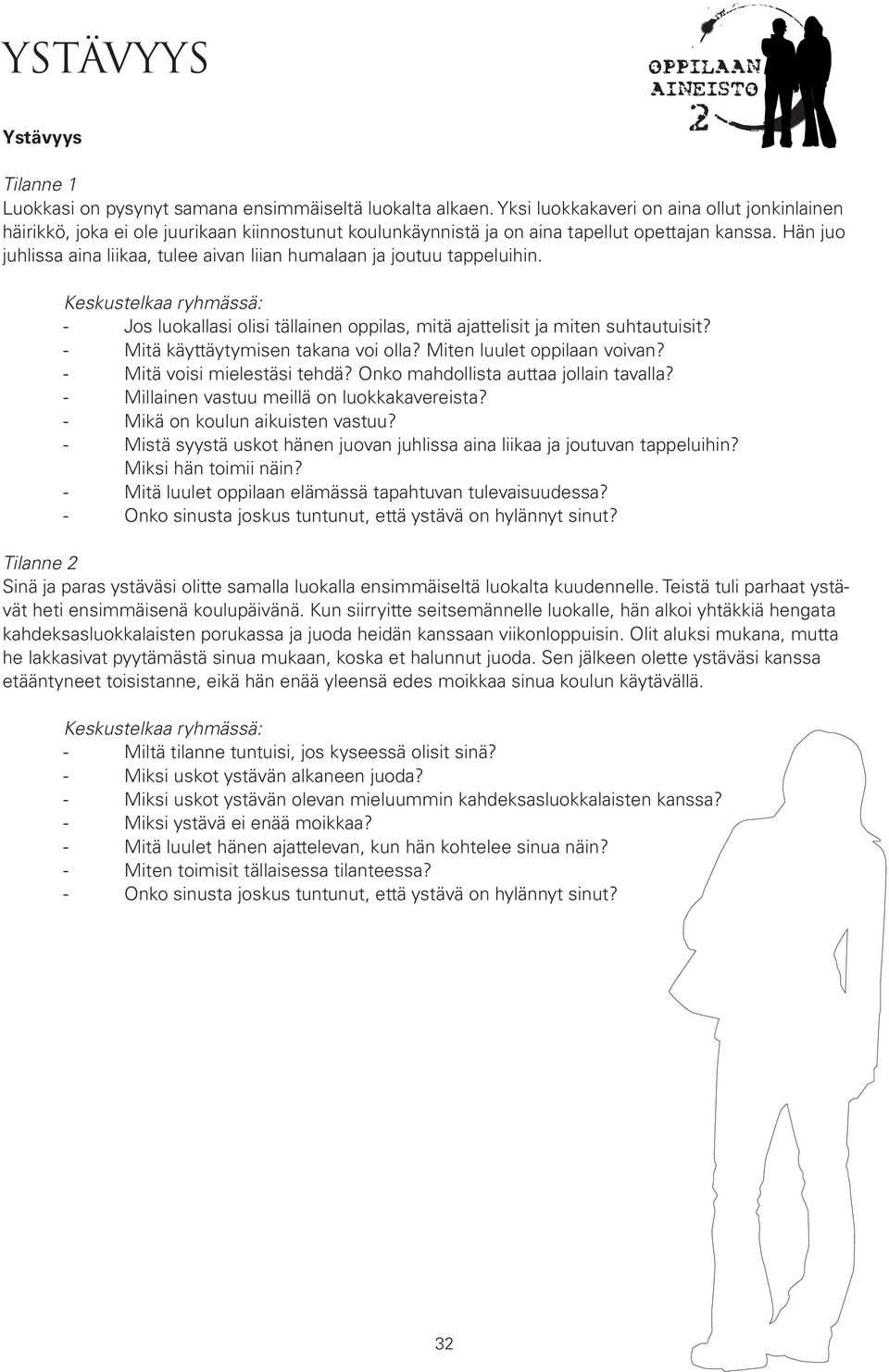 Hän juo juhlissa aina liikaa, tulee aivan liian humalaan ja joutuu tappeluihin. Keskustelkaa ryhmässä: - Jos luokallasi olisi tällainen oppilas, mitä ajattelisit ja miten suhtautuisit?