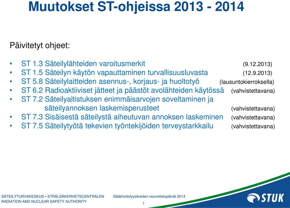 2 Radioaktiiviset jätteet ja päästöt avolähteiden käytössä (vahvistettavana) ST 7.