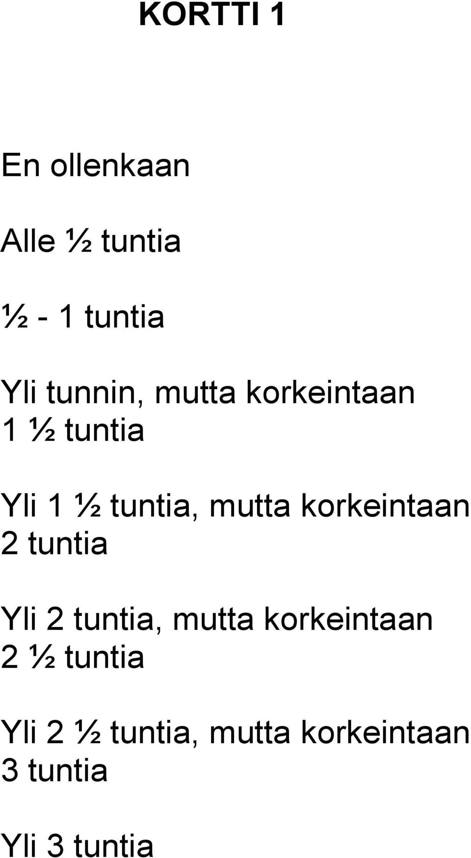 mutta korkeintaan 2 tuntia Yli 2 tuntia, mutta