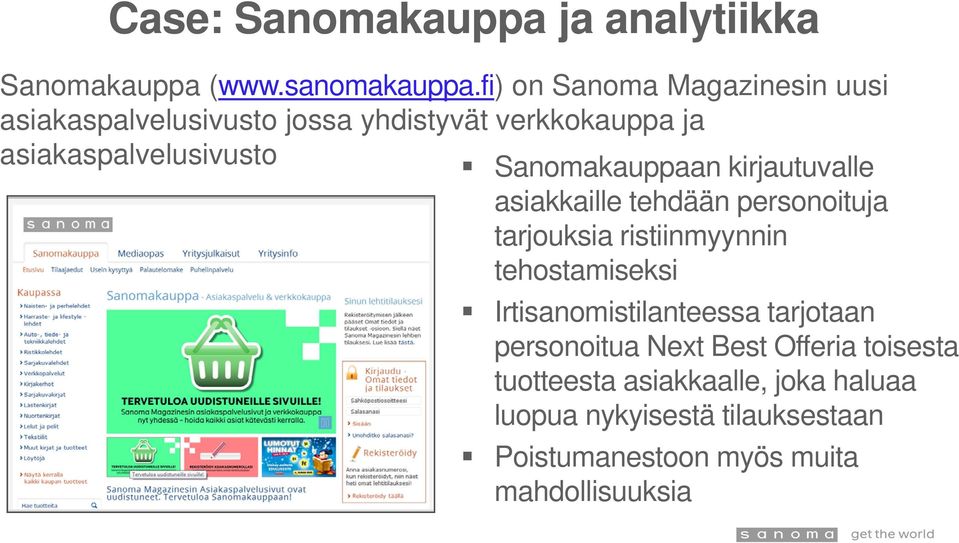 Sanomakauppaan kirjautuvalle asiakkaille tehdään personoituja tarjouksia ristiinmyynnin tehostamiseksi