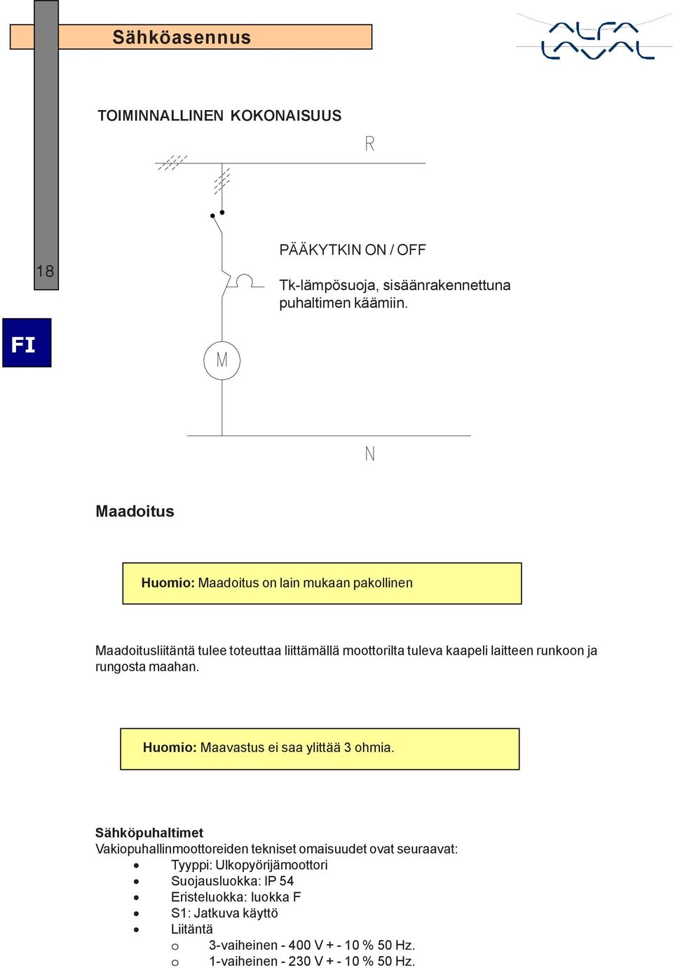 ja rungosta maahan. Huomio: Maavastus ei saa ylittää 3 ohmia.