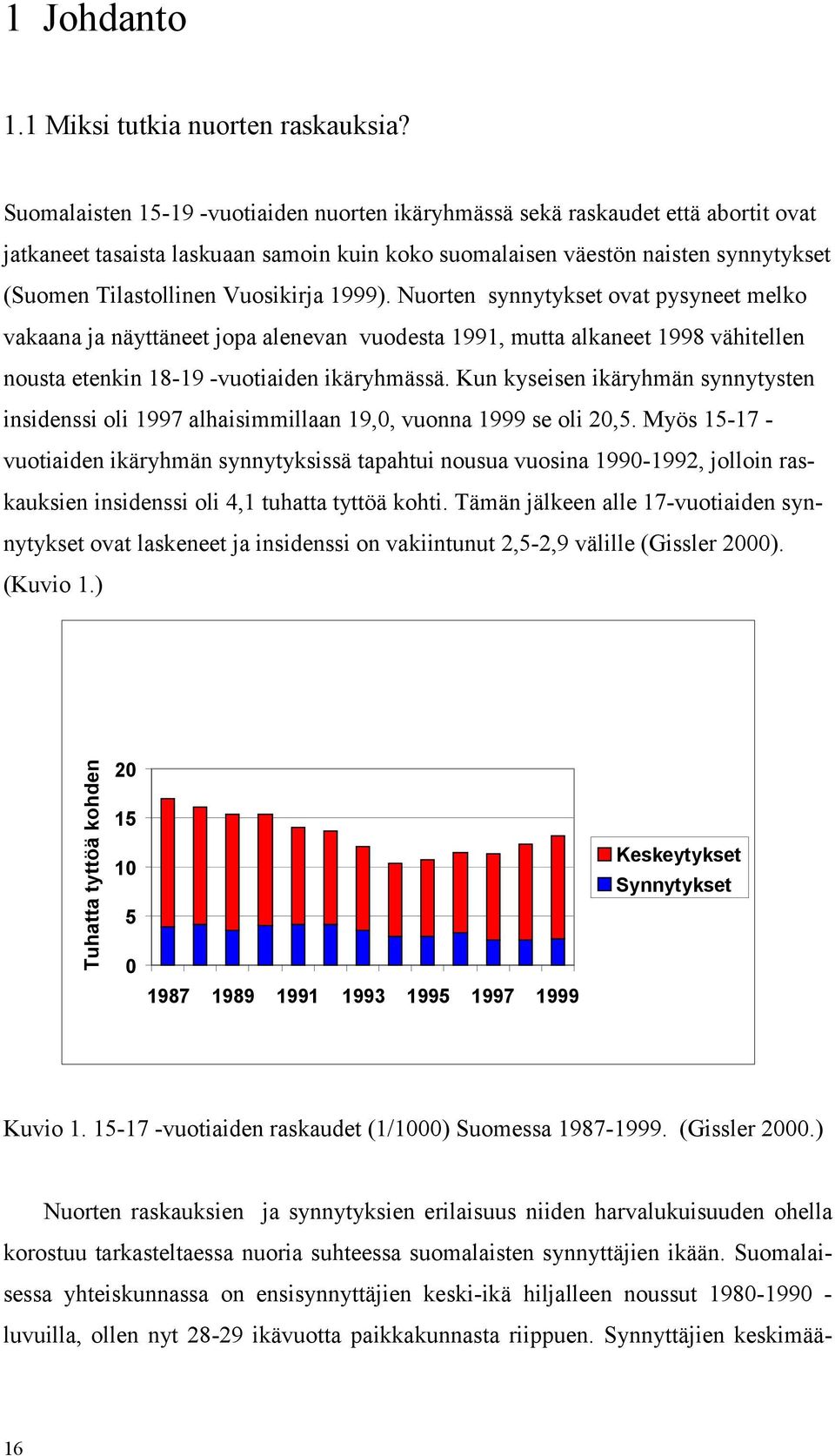 Vuosikirja 1999). Nuorten synnytykset ovat pysyneet melko vakaana ja näyttäneet jopa alenevan vuodesta 1991, mutta alkaneet 1998 vähitellen nousta etenkin 18-19 -vuotiaiden ikäryhmässä.