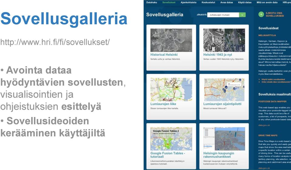 hyödyntävien sovellusten, visualisointien