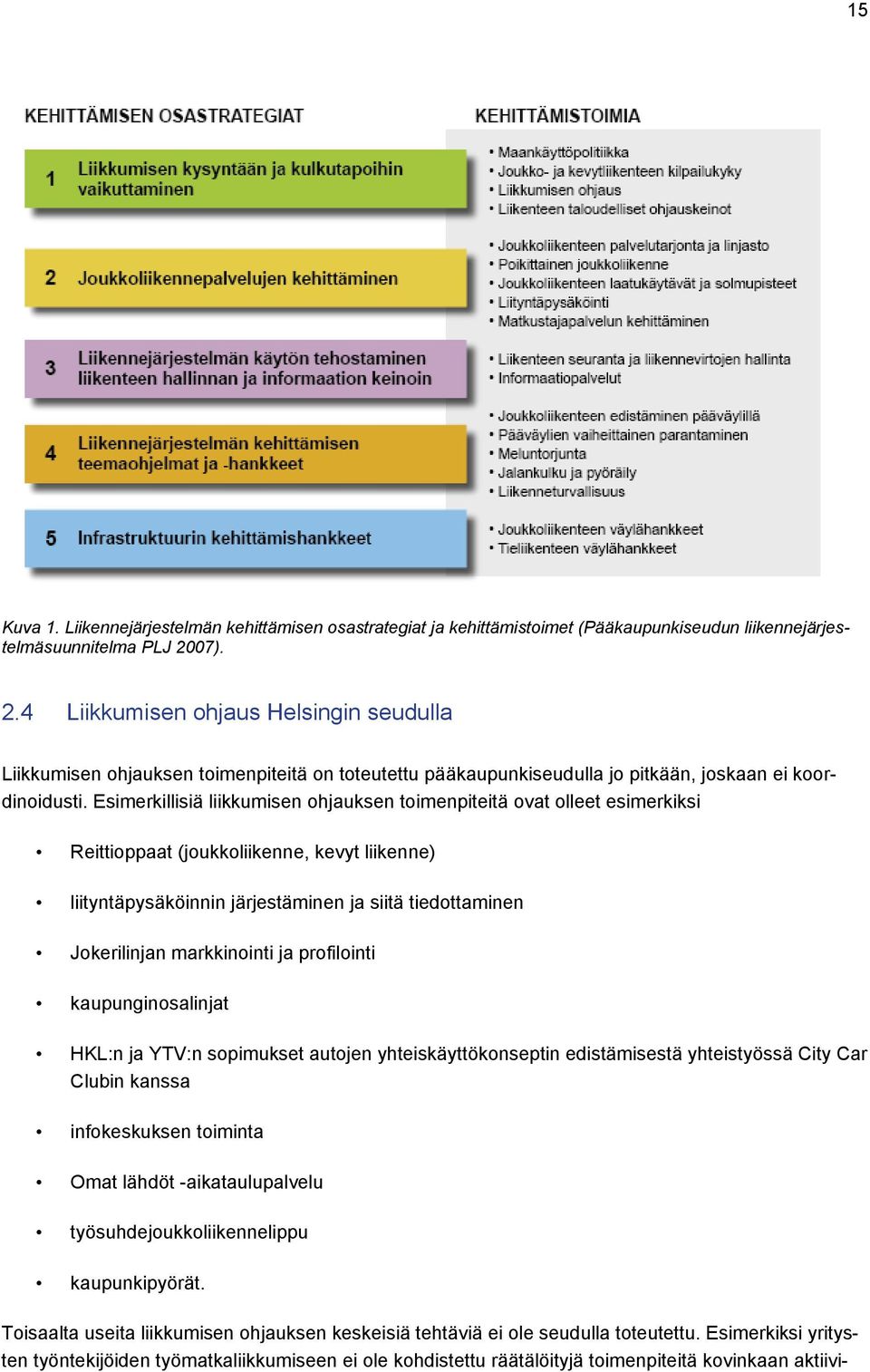 Esimerkillisiä liikkumisen ohjauksen toimenpiteitä ovat olleet esimerkiksi Reittioppaat (joukkoliikenne, kevyt liikenne) liityntäpysäköinnin järjestäminen ja siitä tiedottaminen Jokerilinjan