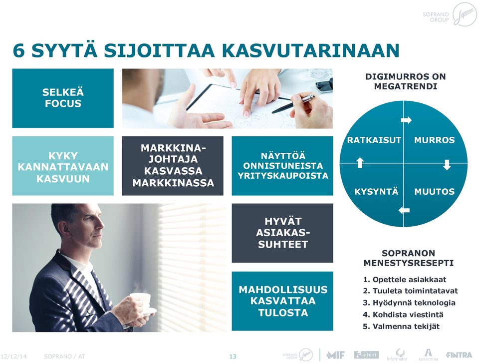 MUUTOS HYVÄT ASIAKAS- SUHTEET MAHDOLLISUUS KASVATTAA TULOSTA SOPRANON MENESTYSRESEPTI 1.