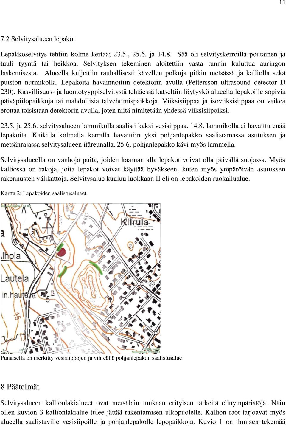 Lepakoita havainnoitiin detektorin avulla (Pettersson ultrasound detector D 230).