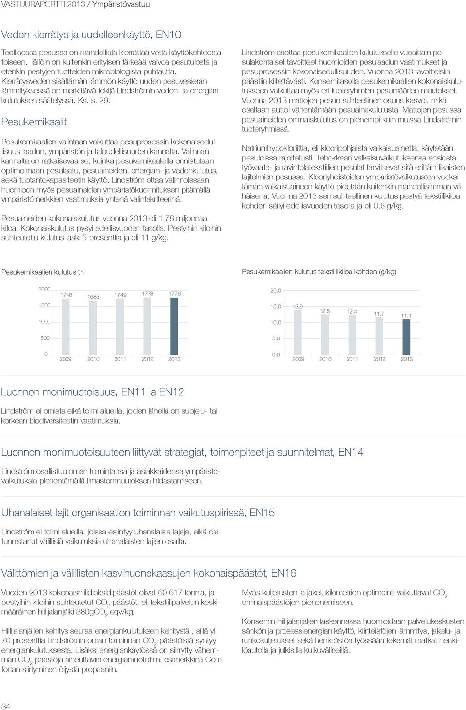 Kierrätysveden sisältämän lämmön käyttö uuden pesuvesierän lämmityksessä on merkittävä tekijä Lindströmin veden- ja energiankulutuksen säätelyssä. Ks. s. 29.