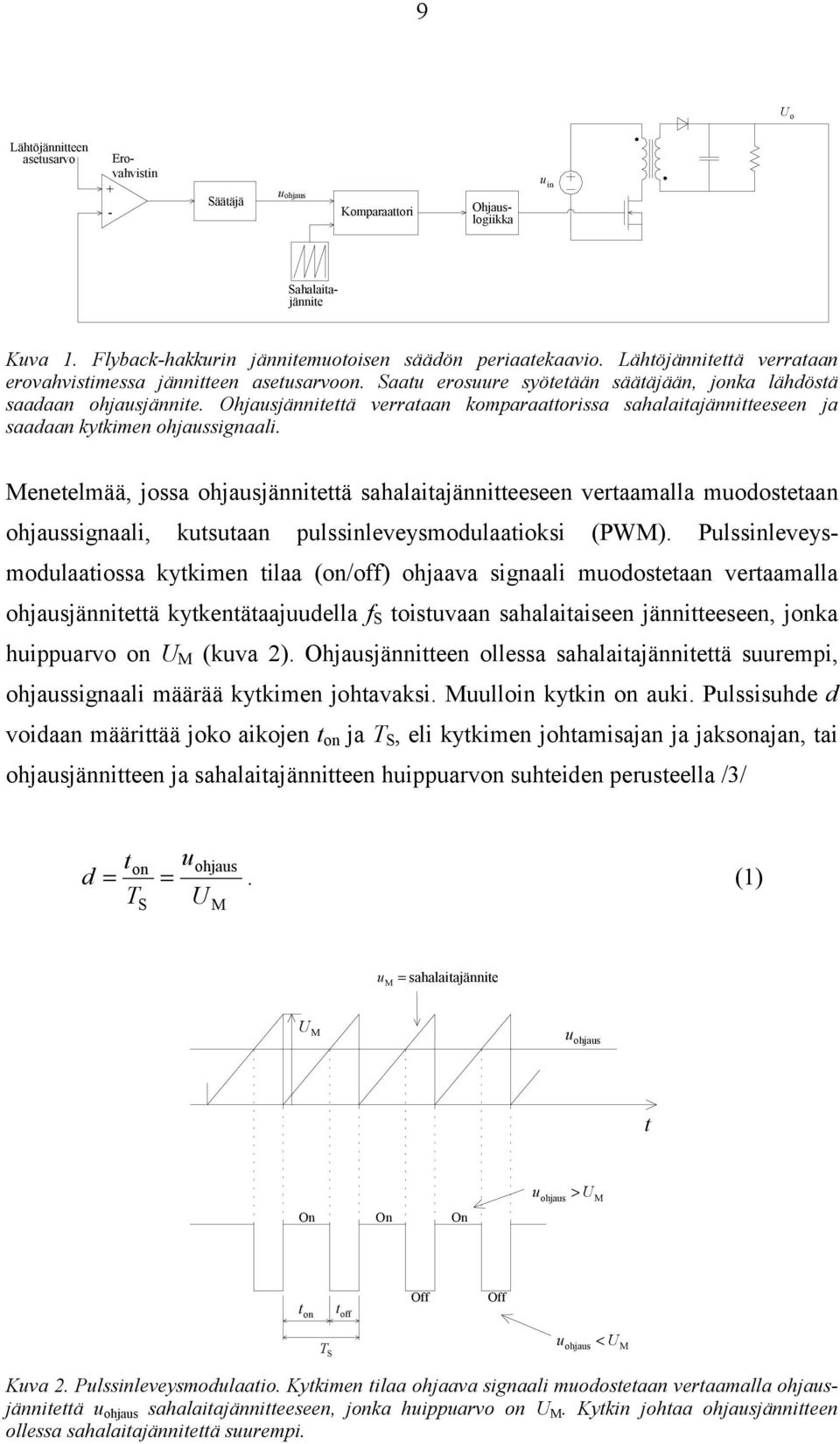 Ohjausjännitettä veataan kmpaaattissa sahalaitajännitteeseen ja saadaan kytkimen hjaussignaali.