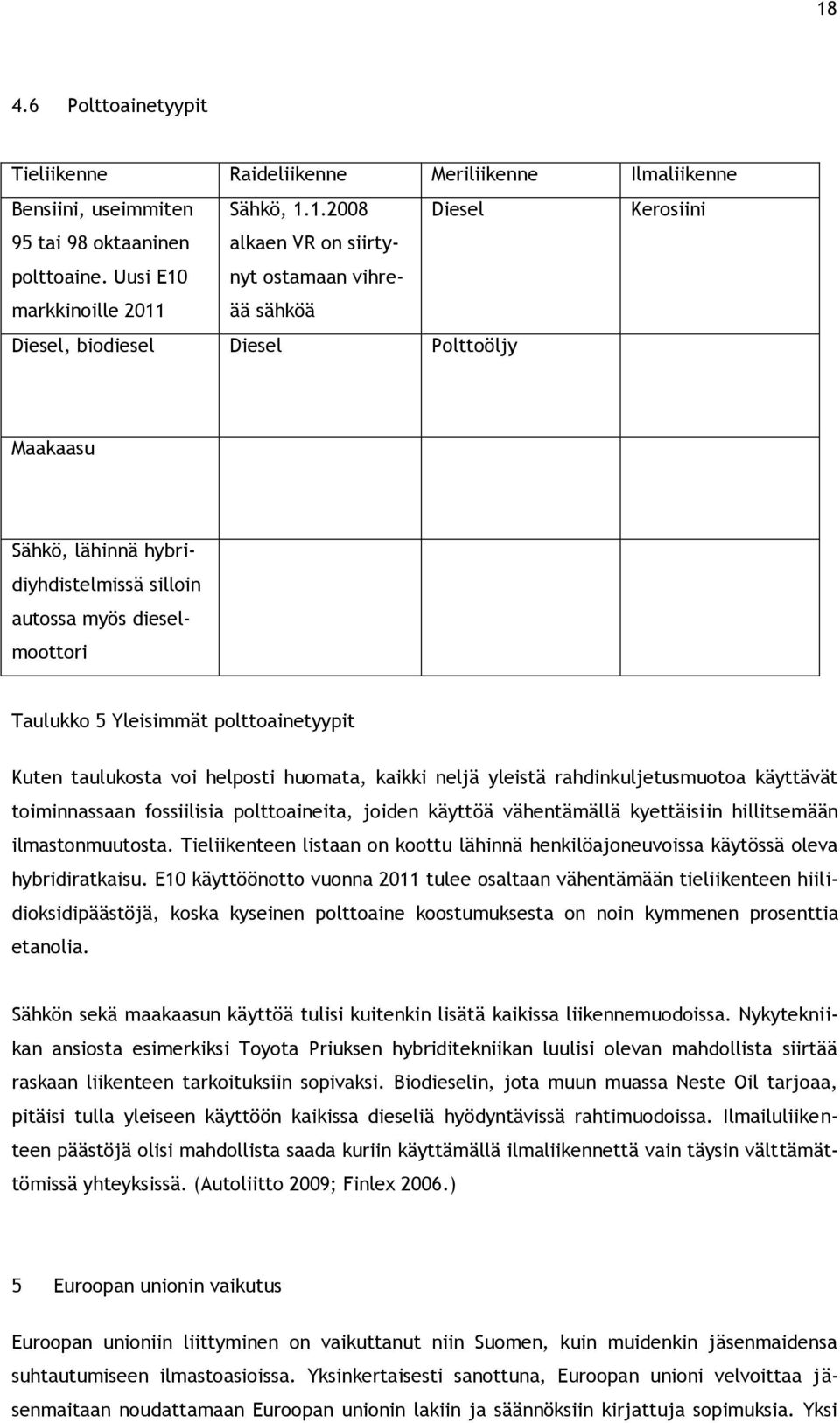 5 Yleisimmät polttoainetyypit Kuten taulukosta voi helposti huomata, kaikki neljä yleistä rahdinkuljetusmuotoa käyttävät toiminnassaan fossiilisia polttoaineita, joiden käyttöä vähentämällä